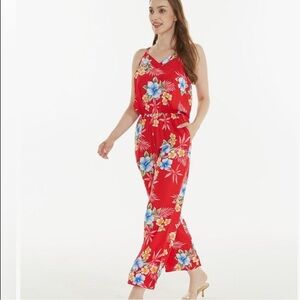 Red Floral Hawaiian luau v-neck jumpsuit small.